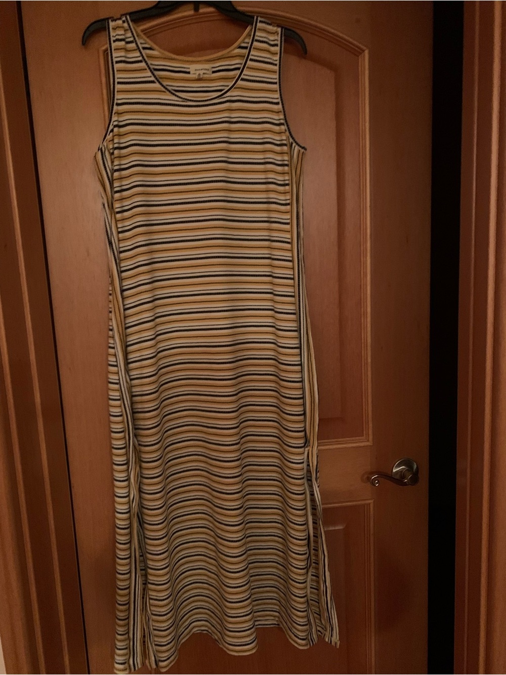 Max Studio Yellow, Black & Cream Striped Sleeveless Maxi Dress